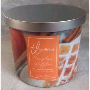 True Living Scented‎ Candle Pumpkin Waffles Triple Wick 14 oz  Fall Comfort READ